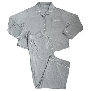 Cozy Earth Women’s XXL Bamboo Stretch Knit Long-Sleeve Pajama Set - Grey